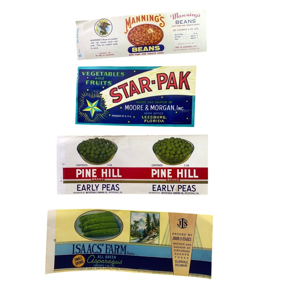 Lot of‎ 4 Vintage Canned Vegetable Labels